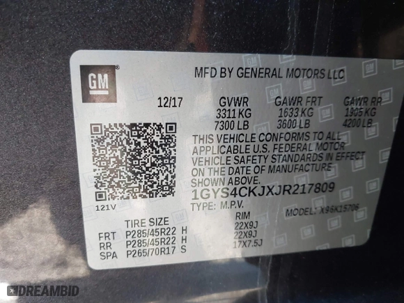 2018 Cadillac Escalade Premium Luxury with VIN 1GYS4CKJXJR217809, listed as a IAAI auction lot 41711281 with 63,482 mi miles. Bid and sale history available at carsss.com. Image 9.