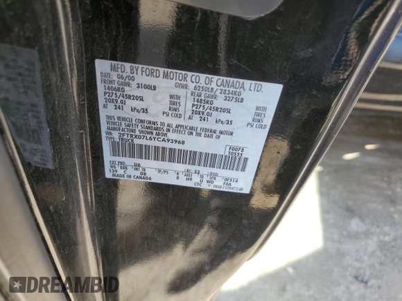 2000 Ford F-150 XL with VIN 2FTRX07L6YCA93968, listed as a Copart auction lot 52541195 with 252,092 mi miles and Salvage title. Bid and sale history available at DreamBid. Image 14.