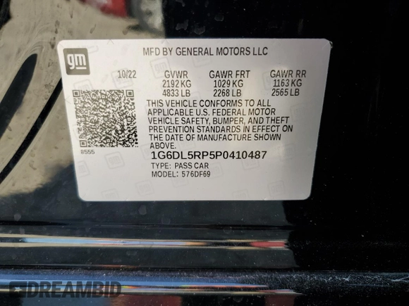 2023 Cadillac CT4-V Blackwing with VIN 1G6DL5RP5P0410487, listed as a Copart auction lot 52777455 with Not Provided miles and Salvage Title. Bid and sale history available at DreamBid. Image 12.