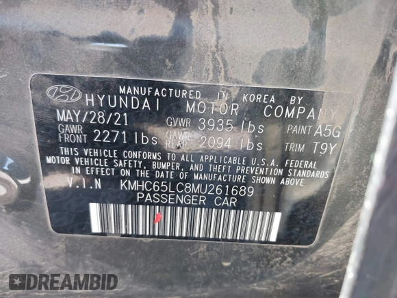 2021 Hyundai Ioniq Blue with VIN KMHC65LC8MU261689, listed as a IAAI auction lot 41857330 with 69,947 mi miles and . Bid and sale history available at DreamBid. Image 9.