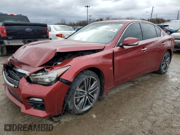2014 Infiniti Q50 Premium with VIN JN1BV7AR4EM683789, listed as a Copart auction lot 49187715 with 100,594 mi miles and Salvage Title. Bid and sale history available at carsss.com. Image 1.