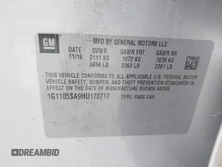 2017 Chevrolet Impala LT with VIN 1G1105SA9HU170717, listed as a IAAI auction lot 42311306 with 168,445 mi miles and . Bid and sale history available at DreamBid. Image 9.