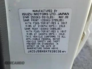1999 Isuzu Trooper S с VIN JACDJ58X6X7928036, выставлен на аукционе Copart как лот 47035495 с пробегом 181 558 миль миль и Списание • Salvage title. История ставок и продаж доступна на DreamBid. Изображение 13.