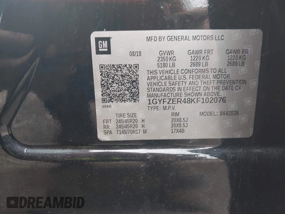 2019 Cadillac XT4 FWD Sport with VIN 1GYFZER48KF102076, listed as a IAAI auction lot 42125214 with 45,315 mi miles and . Bid and sale history available at carsss.com. Image 9.