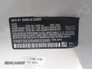 2021 BMW X3 M with VIN 5YMTS0C05M9D03595, listed as a IAAI auction lot 41324012 with 38,157 mi miles. Bid and sale history available at carsss.com. Image 9.
