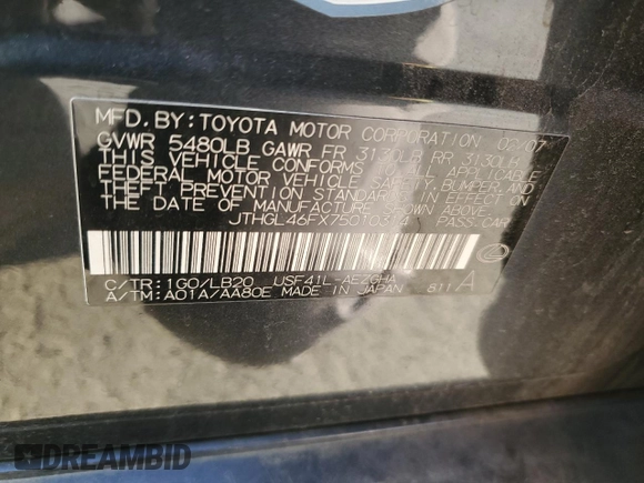 2007 Lexus LS 460 L z VIN JTHGL46FX75010314, wystawiony jako Copart lot #49655405 z przebiegiem 153 473 mil mil oraz Szkoda całkowita • Salvage title. Historia ofert i sprzedaży dostępna na DreamBid. Obrazek 13.