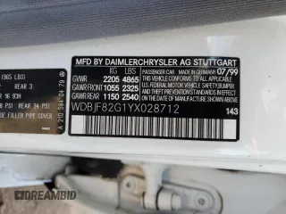 2000 Mercedes-Benz E-Class AWD with VIN WDBJF82G1YX028712, listed as a Copart auction lot 43983315 with 201,037 mi miles and Salvage Title. Bid and sale history available at carsss.com. Image 12.
