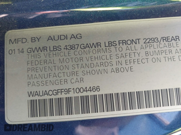 2015 Audi A3 1.8T Premium with VIN WAUACGFF9F1004466, listed as a IAAI auction lot 41645936 with 138,529 mi miles. Bid and sale history available at carsss.com. Image 9.