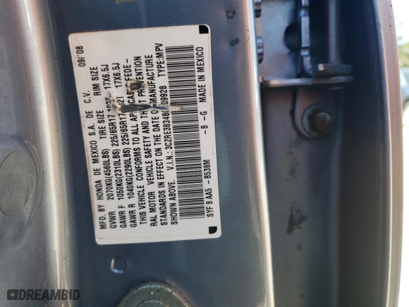 2008 Honda CR-V LX with VIN 3CZRE38348G709928, listed as a Copart auction lot 49900545 with 241,931 mi miles and Salvage Title. Bid and sale history available at carsss.com. Image 15.