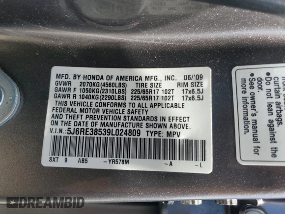 2009 Honda CR-V EX z VIN 5J6RE38539L024809, wystawiony jako Copart lot #57334415 z przebiegiem 172 763 mil mil oraz Szkoda całkowita • Salvage title. Historia ofert i sprzedaży dostępna na DreamBid. Obrazek 13.