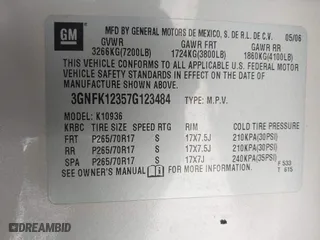 2007 Chevrolet Avalanche LTZ with VIN 3GNFK12357G123484, listed as a IAAI auction lot 41881886 with 181,223 mi miles. Bid and sale history available at carsss.com. Image 9.
