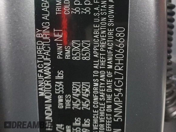 2024 Hyundai Santa Fe Calligraphy with VIN 5NMP54GL7RH066680, listed as a Copart auction lot 87844915 with 2,204 mi miles and Salvage title. Bid and sale history available at DreamBid. Image 14.