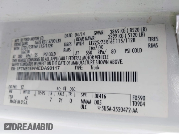 2014 Ford Econoline Cargo Commercial with VIN 1FTNE1EW4EDA90117, listed as a IAAI auction lot 42063775 with 276,021 mi miles and . Bid and sale history available at DreamBid. Image 9.