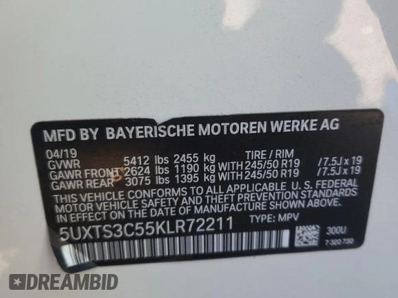 2019 BMW X3 M40i with VIN 5UXTS3C55KLR72211, listed as a Copart auction lot 88091235 with 61,859 mi miles and Salvage Title. Bid and sale history available at DreamBid. Image 15.