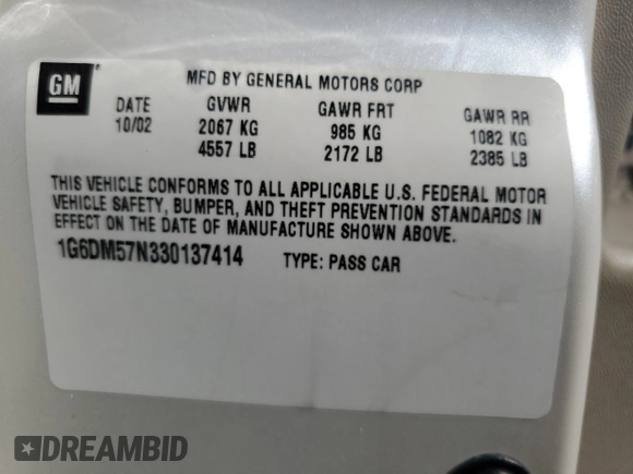 2003 Cadillac CTS with VIN 1G6DM57N330137414, listed as a Copart auction lot 57287044 with 92,857 mi miles and Salvage Title. Bid and sale history available at carsss.com. Image 15.