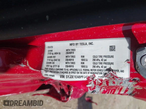2023 Tesla Model 3 с VIN 5YJ3E1EA8PF545137, выставлен на аукционе IAAI как лот 41992188 с пробегом 35 393 миль миль и . История ставок и продаж доступна на DreamBid. Изображение 9.
