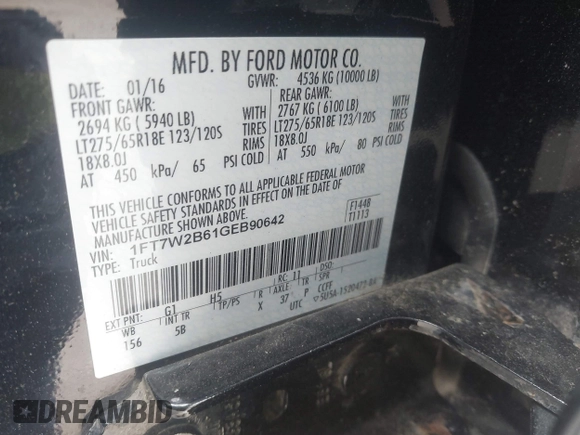 2016 Ford F-250 Lariat с VIN 1FT7W2B61GEB90642, выставлен на аукционе IAAI как лот 42429611 с пробегом 45 458 миль миль и . История ставок и продаж доступна на DreamBid. Изображение 9.