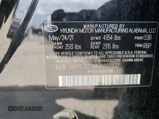 2021 Hyundai Sonata SEL Plus with VIN 5NPEJ4J2XMH132637, listed as a Copart auction lot 50629605 with 49,659 mi miles and Salvage Title. Bid and sale history available at DreamBid. Image 13.