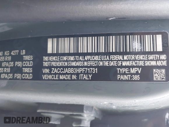 2017 Jeep Renegade Latitude с VIN ZACCJABB3HPF71731, выставлен на аукционе IAAI как лот 41458308 с пробегом 110 186 миль миль и . История ставок и продаж доступна на DreamBid. Изображение 9.