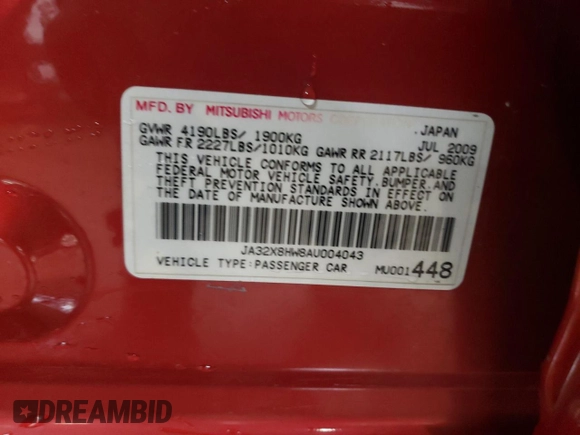 2010 Mitsubishi Lancer GTS with VIN JA32X8HW8AU004043, listed as a Copart auction lot 52017665 with 129,846 mi miles and Salvage Title. Bid and sale history available at DreamBid. Image 12.