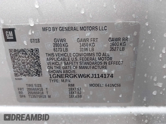 2019 Chevrolet Traverse LT Cloth with VIN 1GNERGKW6KJ114174, listed as a IAAI auction lot 42104133 with 135,410 mi miles. Bid and sale history available at carsss.com. Image 9.