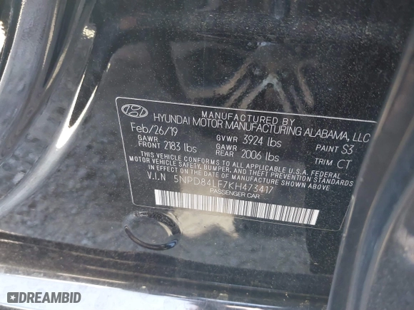 2019 Hyundai Elantra SEL with VIN 5NPD84LF7KH473417, listed as a IAAI auction lot 41903516 with 70,088 mi miles. Bid and sale history available at carsss.com. Image 9.