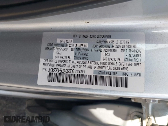 2020 Mazda CX-5 Grand Touring with VIN JM3KFADM5L0739306, listed as a IAAI auction lot 42215667 with 126,100 mi miles and . Bid and sale history available at DreamBid. Image 9.