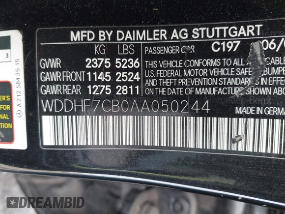 2010 Mercedes-Benz E 550 Luxury with VIN WDDHF7CB0AA050244, listed as a IAAI auction lot 42172510 with 160,080 mi miles and . Bid and sale history available at DreamBid. Image 9.