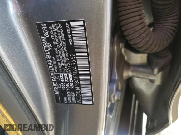 2015 Mercedes-Benz CLA 250 with VIN WDDSJ4EB3FN245562, listed as a Copart auction lot 37089454 with 104,148 mi miles and . Bid and sale history available at DreamBid. Image 13.