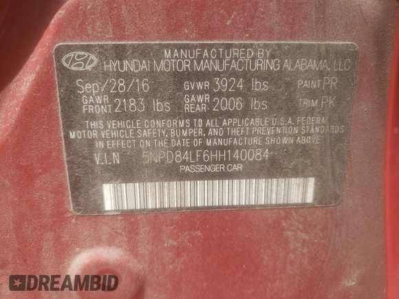 2017 Hyundai Elantra SE with VIN 5NPD84LF6HH140084, listed as a Copart auction lot 49101885 with 165,593 mi miles and Salvage Title. Bid and sale history available at DreamBid. Image 12.