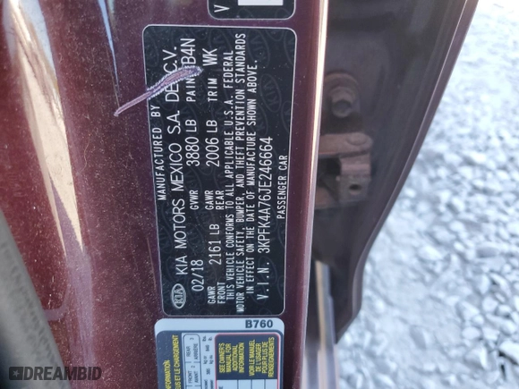 2018 Kia Forte LX with VIN 3KPFK4A76JE246664, listed as a Copart auction lot 77329974 with 162,838 mi miles and Salvage Title. Bid and sale history available at carsss.com. Image 14.