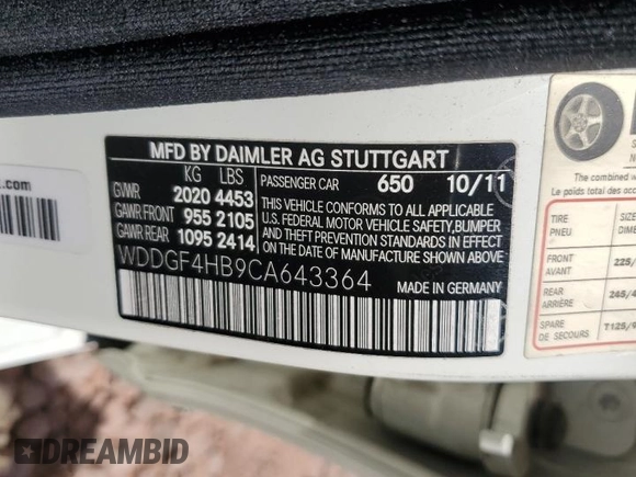 2012 Mercedes-Benz C 250 Sport с VIN WDDGF4HB9CA643364, выставлен на аукционе Copart как лот 64761775 с пробегом 135 139 миль миль и Списание • Salvage title. История ставок и продаж доступна на DreamBid. Изображение 12.