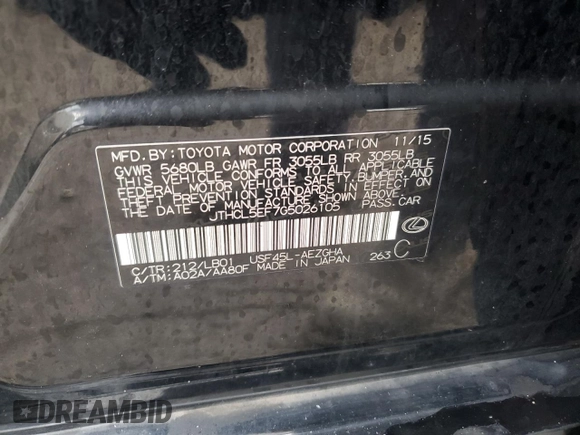 2016 Lexus LS 460 with VIN JTHCL5EF7G5026105, listed as a Copart auction lot 46699705 with Not provided miles and Salvage title. Bid and sale history available at DreamBid. Image 13.