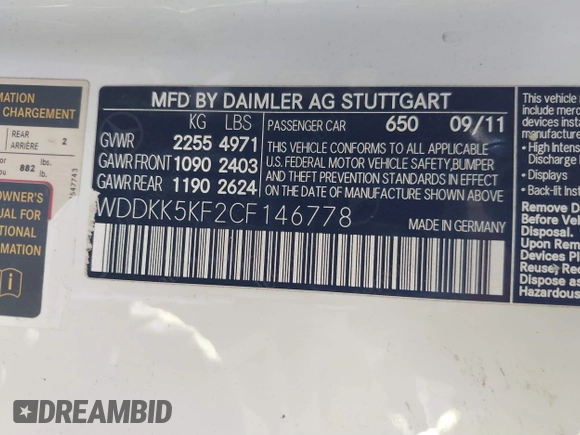 2012 Mercedes-Benz E 350 with VIN WDDKK5KF2CF146778, listed as a IAAI auction lot 41657942 with 132,886 mi miles and . Bid and sale history available at DreamBid. Image 9.