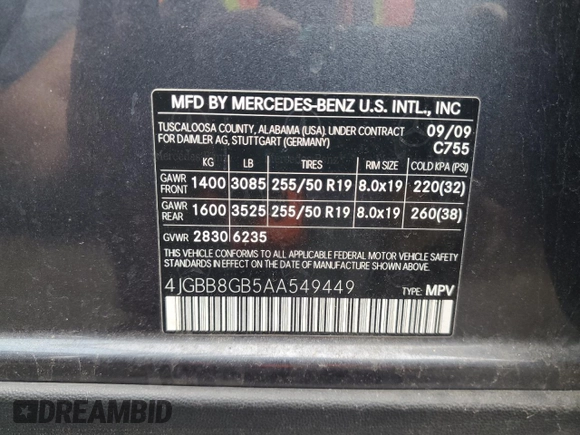 2010 Mercedes-Benz M 350 z VIN 4JGBB8GB5AA549449, wystawiony jako Copart lot #50080765 z przebiegiem 125 406 mil mil oraz Szkoda całkowita • Salvage title. Historia ofert i sprzedaży dostępna na DreamBid. Obrazek 13.
