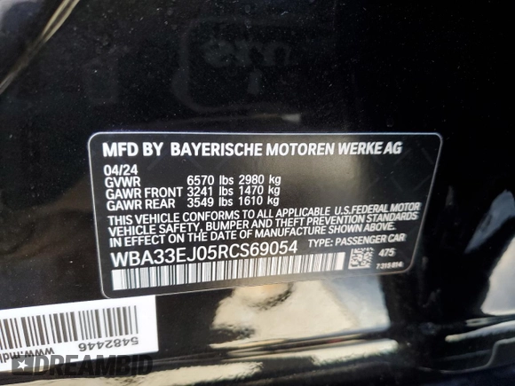 2024 BMW 7 Series 760i xDrive z VIN WBA33EJ05RCS69054, wystawiony jako Copart lot #52484995 z przebiegiem 11 101 mil mil oraz Szkoda całkowita • Salvage title. Historia ofert i sprzedaży dostępna na DreamBid. Obrazek 12.
