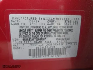 2014 Nissan Sentra SV with VIN 3N1AB7AP7EL644787, listed as a IAAI auction lot 41361432 with 192,422 mi miles. Bid and sale history available at carsss.com. Image 9.