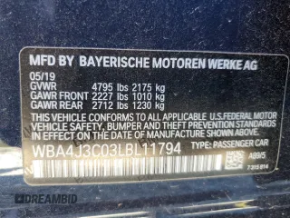 2020 BMW 4 Series 430i xDrive with VIN WBA4J3C03LBL11794, listed as a Copart auction lot 75765264 with 47,576 mi miles and Salvage title. Bid and sale history available at DreamBid. Image 15.