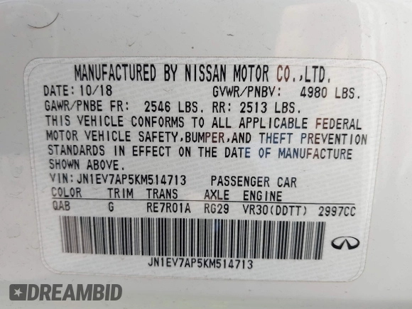 2019 Infiniti Q50 3.0t LUXE with VIN JN1EV7AP5KM514713, listed as a IAAI auction lot 41528021 with 90,306 mi miles. Bid and sale history available at carsss.com. Image 9.