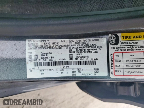 2015 Ford Fiesta Titanium z VIN 3FADP4FJ5FM203174, wystawiony jako Copart lot #60727515 z przebiegiem 91 898 mil mil oraz Czysty tytuł • Clean title. Historia ofert i sprzedaży dostępna na DreamBid. Obrazek 12.