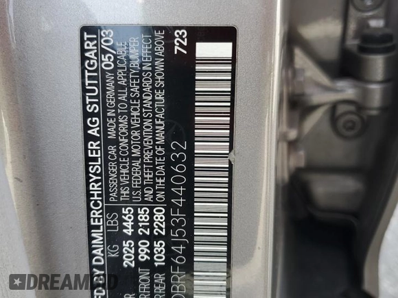 2003 Mercedes-Benz C 320 with VIN WDBRF64J53F440632, listed as a Copart auction lot 71250234 with 112,845 mi miles and Salvage Title. Bid and sale history available at DreamBid. Image 12.