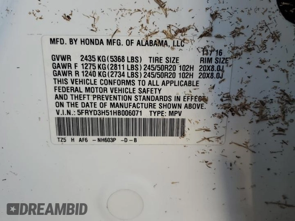 2017 Acura MDX Technology z VIN 5FRYD3H51HB006071, wystawiony jako Copart lot #52309705 z przebiegiem 98 171 mil mil oraz Szkoda całkowita • Salvage title. Historia ofert i sprzedaży dostępna na DreamBid. Obrazek 14.