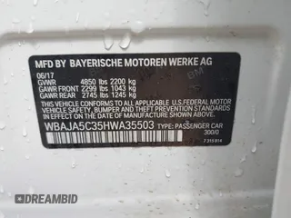 2017 BMW 5 Series 530i with VIN WBAJA5C35HWA35503, listed as a IAAI auction lot 42063997 with 118,187 mi miles and . Bid and sale history available at DreamBid. Image 9.