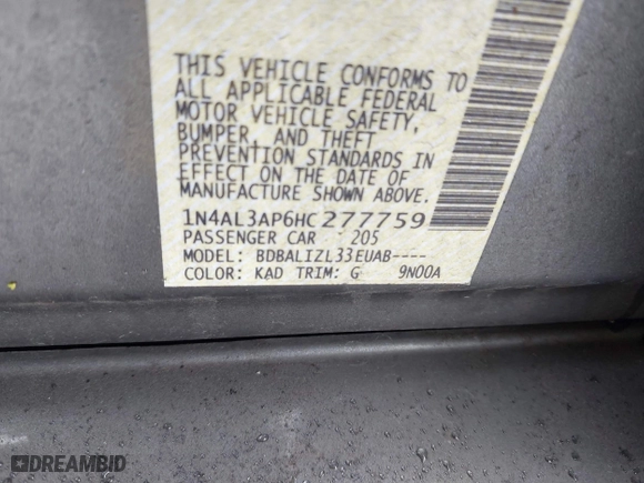 2017 Nissan Altima 2.5 SV with VIN 1N4AL3AP6HC277759, listed as a IAAI auction lot 41523979 with 102,647 mi miles. Bid and sale history available at carsss.com. Image 9.