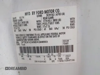 2014 Ford F-150 XL with VIN 1FTEX1CM5EKG08503, listed as a IAAI auction lot 41370072 with 286,117 mi miles and . Bid and sale history available at DreamBid. Image 9.