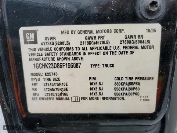 2006 Chevrolet Silverado 2500HD LT3 with VIN 1GCHK23D86F156087, listed as a Copart auction lot 75703994 with 0 mi miles and Salvage Title. Bid and sale history available at carsss.com. Image 15.