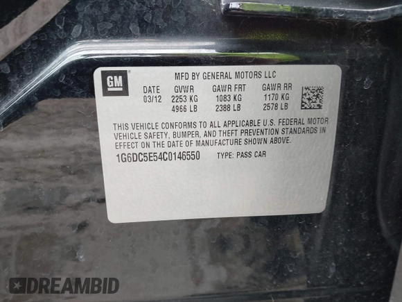 2012 Cadillac CTS with VIN 1G6DC5E54C0146550, listed as a IAAI auction lot 41735872 with 119,784 mi miles and . Bid and sale history available at DreamBid. Image 9.