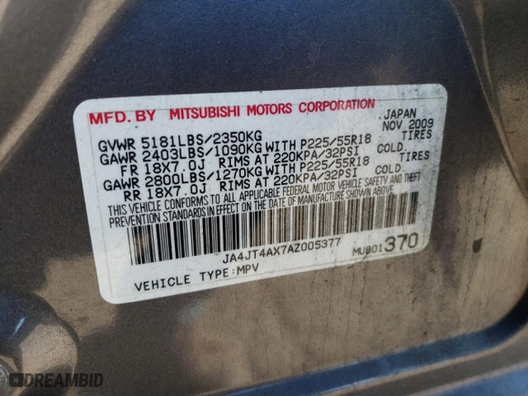2010 Mitsubishi Outlander XLS with VIN JA4JT4AX7AZ005377, listed as a Copart auction lot 82234564 with 250,831 mi miles and Salvage Title. Bid and sale history available at carsss.com. Image 15.