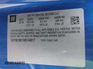 2017 Chevrolet Camaro 1LT z VIN 1G1FB1RX1H0144817, wystawiony jako IAAI lot #41609587 z przebiegiem 44 477 mil mil oraz . Historia ofert i sprzedaży dostępna na DreamBid. Obrazek 9.
