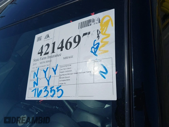 2019 Mitsubishi Mirage ES z VIN ML32F3FJ6KHF17967, wystawiony jako IAAI lot #42146979 z przebiegiem 76 355 mil mil oraz . Historia ofert i sprzedaży dostępna na DreamBid. Obrazek 17.